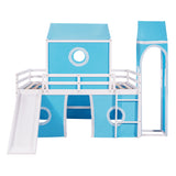 Full Size Bunk Bed with Slide Blue Tent and Tower - Blue - Home Elegance USA