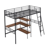 Twin Size Metal Loft Bed and Built-in Desk and Shelves,Black(OLD DKU:WF280270AAB) - Home Elegance USA