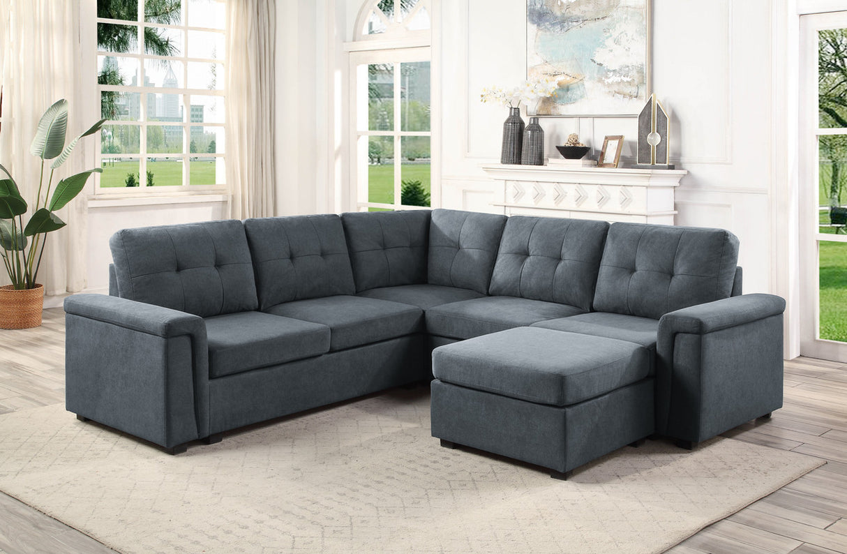 Isla Gray Woven Fabric 6-Seater Sectional Sofa with Ottoman - Home Elegance USA