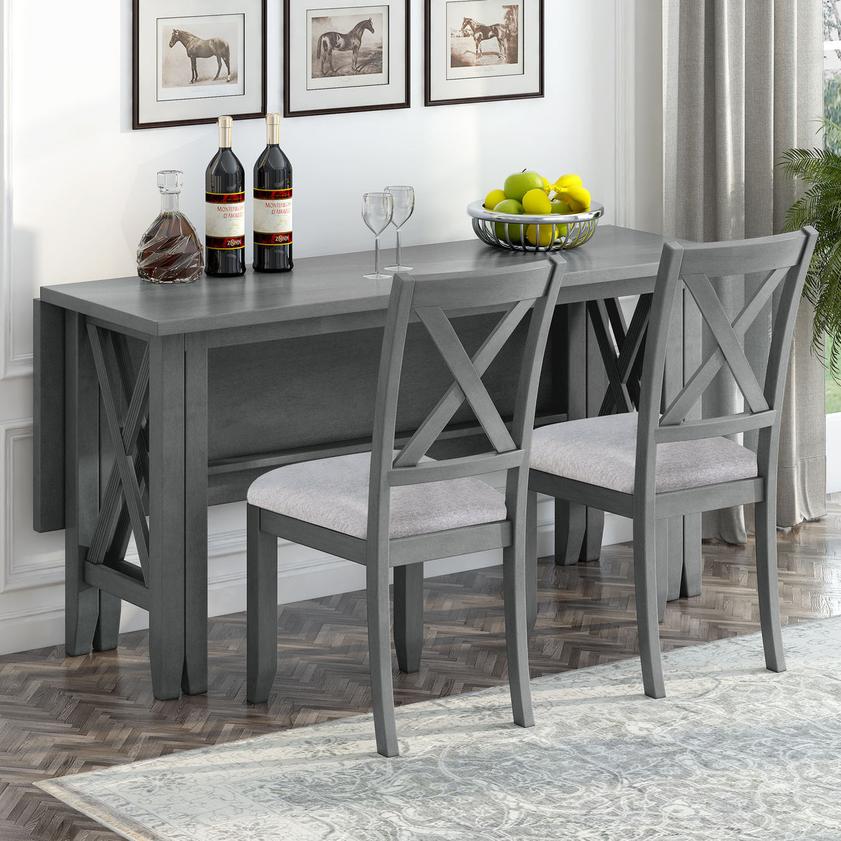 TREXM 6-Piece Family Dining Room Set Solid Wood Space Saving Foldable Table and 4 Chairs with Bench for Dining Room (Gray) - Home Elegance USA