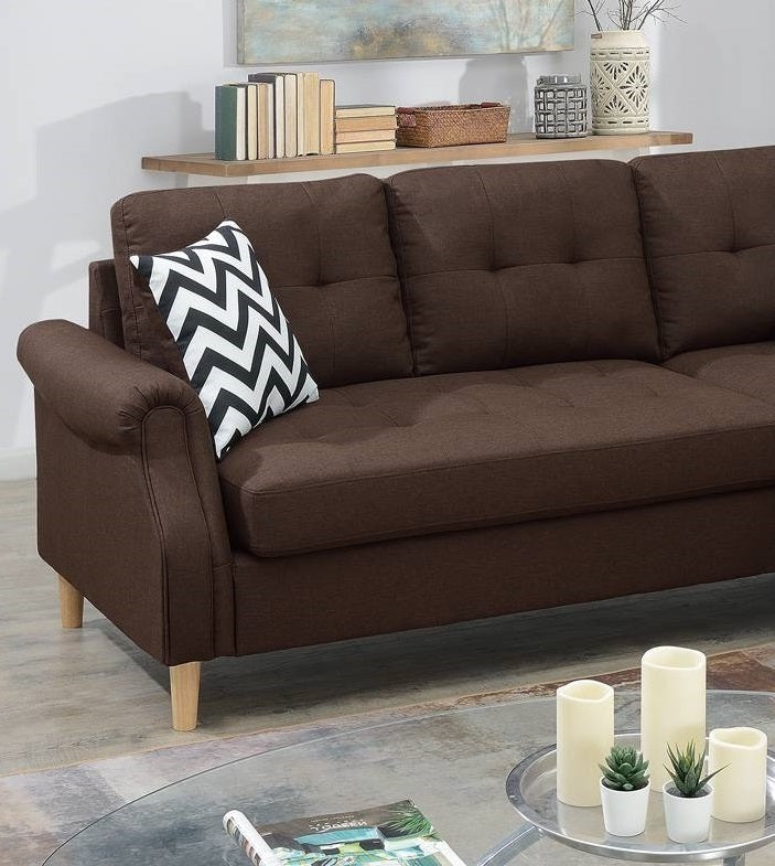 Living Room Corner Sectional Dark Coffee Polyfiber Chaise sofa Reversible Sectional - Home Elegance USA