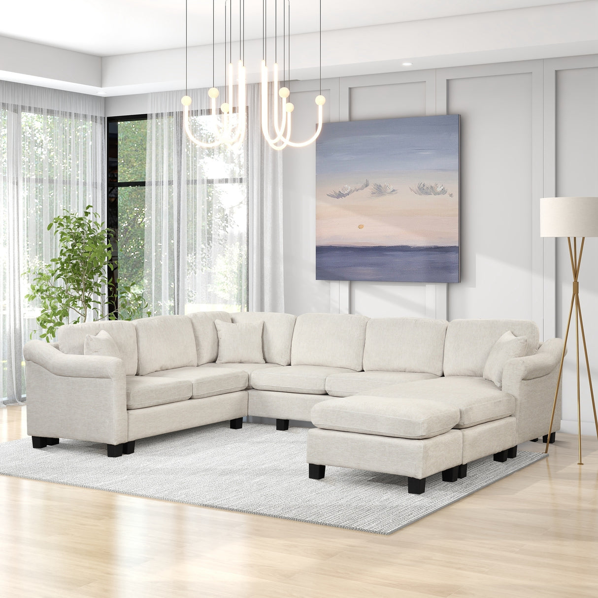 122.1" *91.3" 4pcs Sectional Sofa with Ottoman with Right Side Chaise velvet fabric White | Home Elegance USA