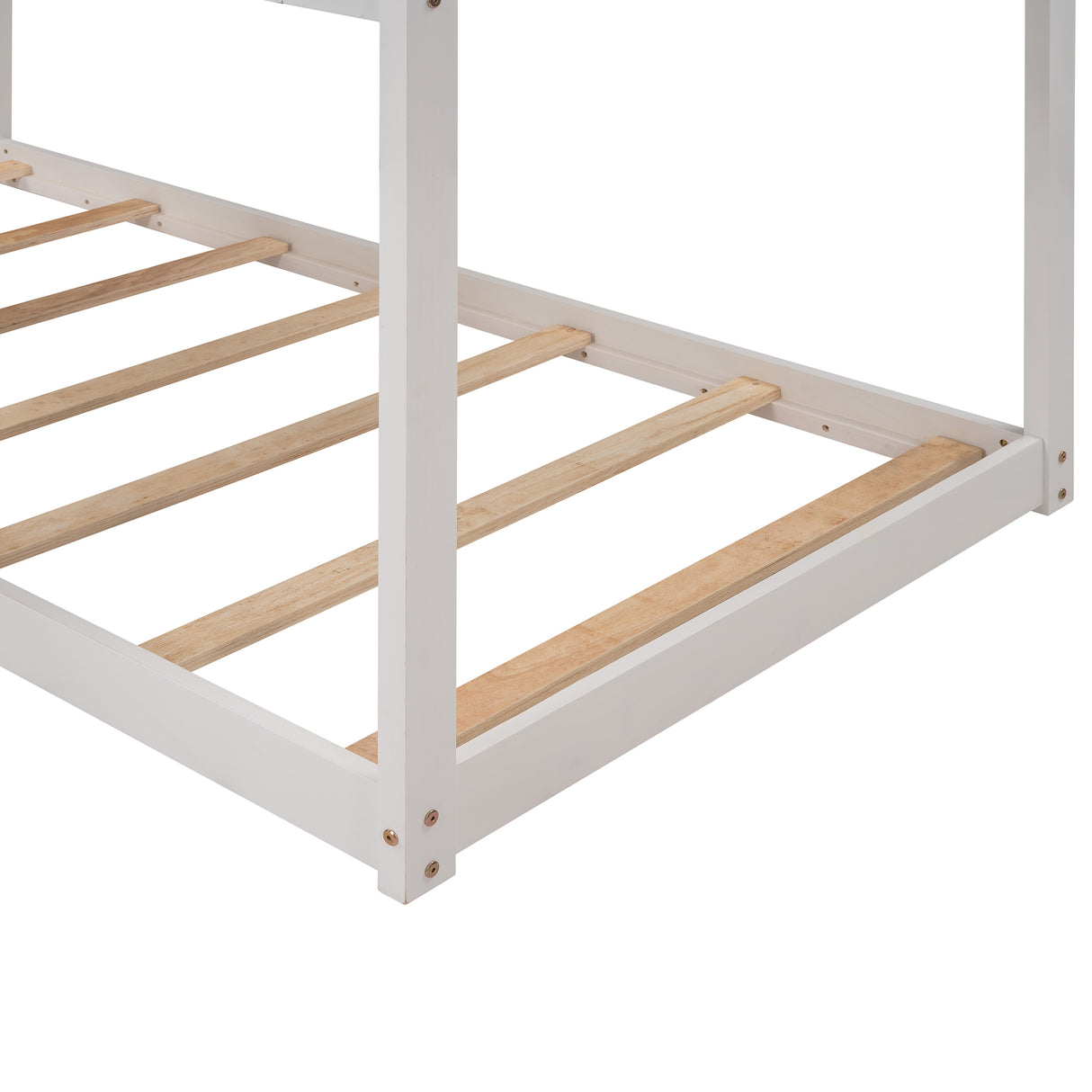 Twin Over Twin Bunk Bed Wood Bed with Roof, Window, Guardrail, Ladder (White)(OLD SKU :LP000045AAK) - Home Elegance USA