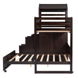 Stairway Twin Over Full Bunk Bed, House Bed with Two Shelves and Seven Drawers,Espresso - Home Elegance USA