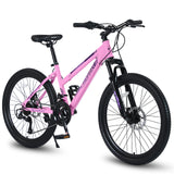 S24103 Elecony 24 inch Mountain Bike for Teenagers Girls Women, Shimano 21 Speeds Gear MTB with Dual Disc Brakes and 100mm Front Suspension, White/Pink