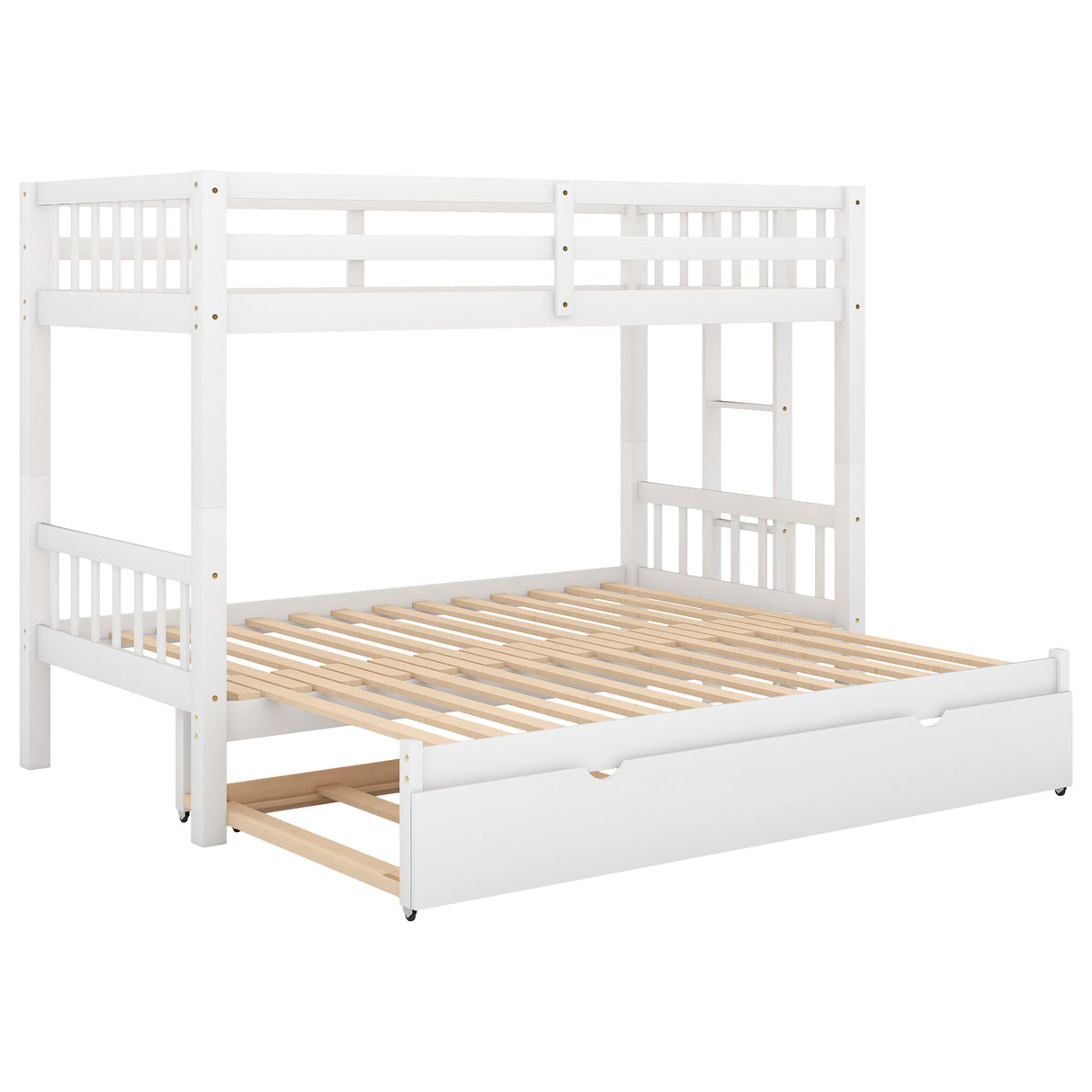Twin over Pull-out Bunk Bed with Trundle, White - Home Elegance USA