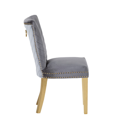 Eva 2 Piece Gold Legs Dining Chairs Finished with Velvet Fabric in Gray - Home Elegance USA