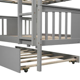 Full over Full Bunk Bed with Twin Size Trundle and Ladder-Gray(Old SKU: LP000204AAE) - Home Elegance USA