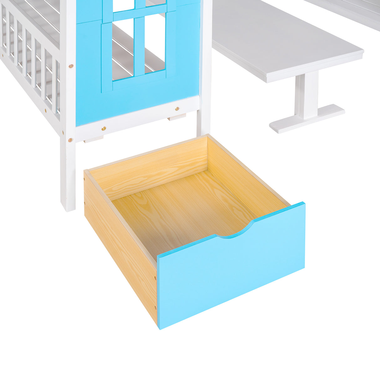 Full-Over-Full Bunk Bed with Changeable Table , Bunk Bed Turn into Upper Bed and Down Desk - Blue - Home Elegance USA