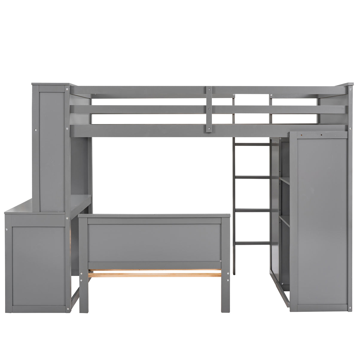 Twin size Loft Bed with a Stand-alone bed, Shelves,Desk,and Wardrobe-Gray - Home Elegance USA