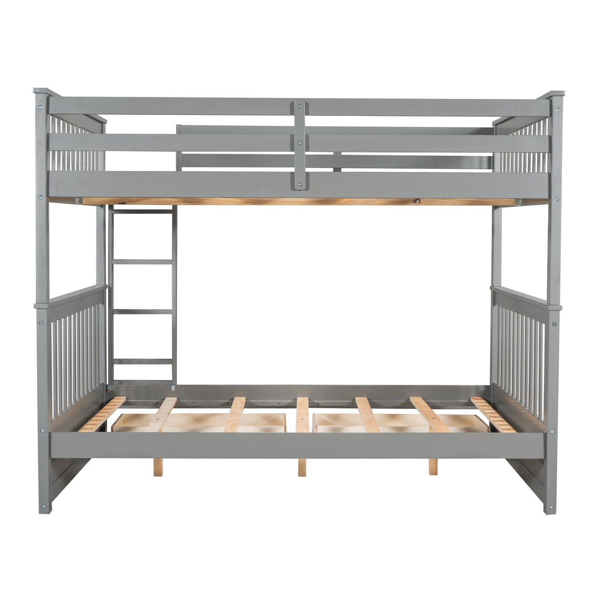 Full-Over-Full Bunk Bed with Ladders and Two Storage Drawers (Gray) - Home Elegance USA