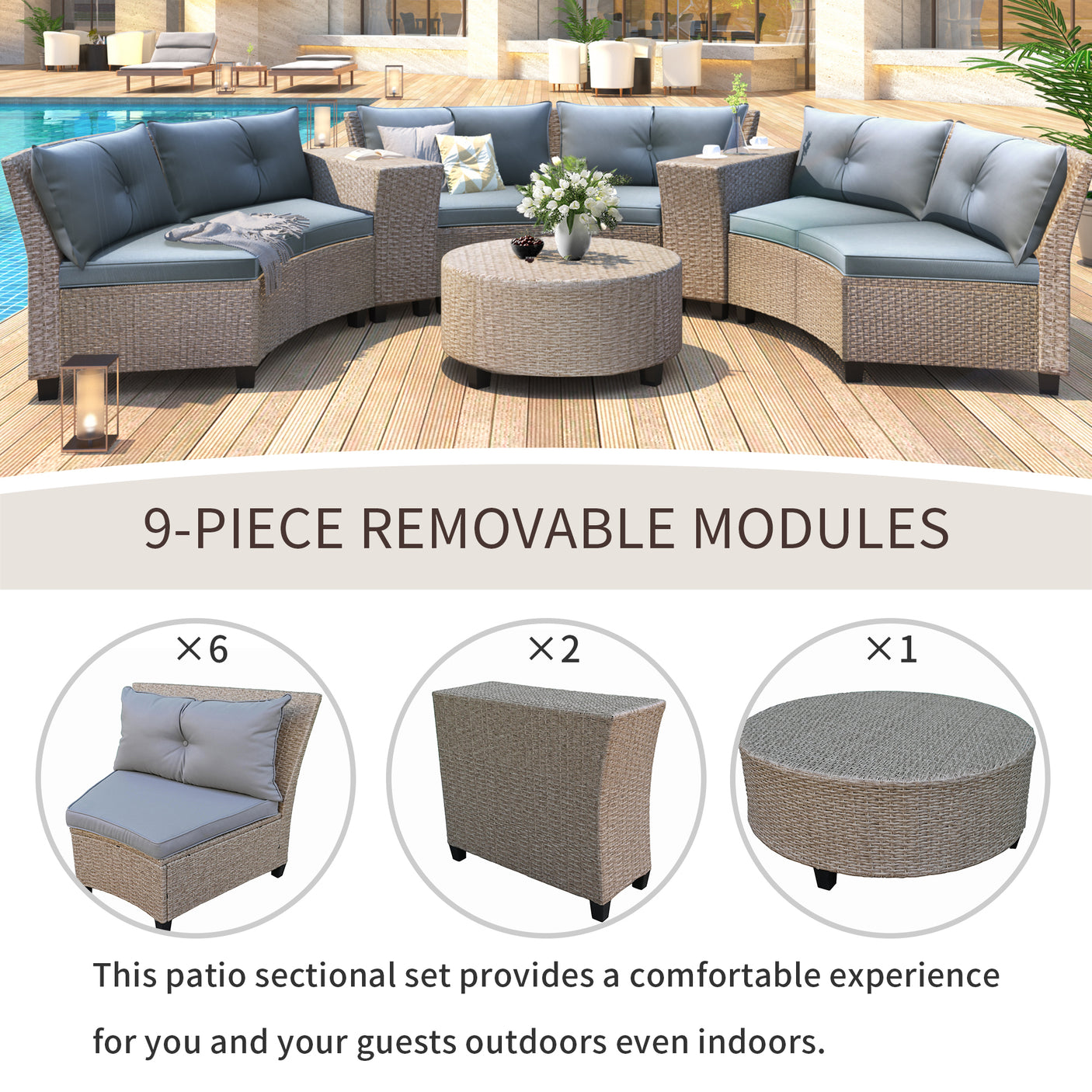 U_Style 6 - Person Semi-Circle Seating Group with Cushions and Table