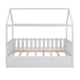 Twin Size House Bed with trundle, Fence-shaped Guardrail, White(New) - Home Elegance USA