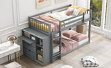 Twin over Twin Bunk Bed with Attached Cabinet and Shelves Storage ,Gray (OLD SKU:GX000513AAE) - Home Elegance USA