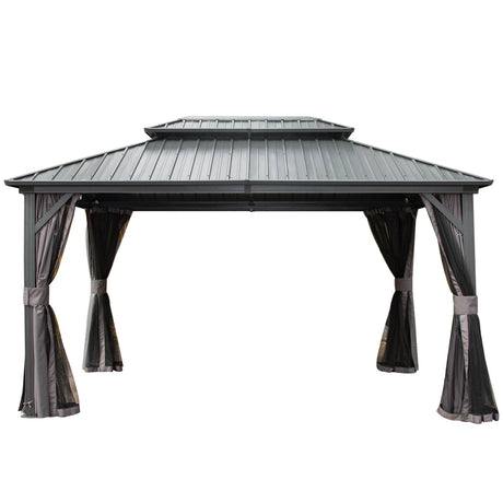 Hardtop Gazebo Outdoor Aluminum Gazebos Grill with Galvanized Steel Double Canopy for Patios Deck Backyard,Curtains&Netting
