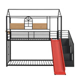 Twin Over Twin Metal Bunk Bed ,Metal Housebed with Slide and Storage Stair,Black with Red Slide(OLD SKU:LP000195AAJ) - Home Elegance USA