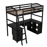 Twin size Loft Bed with Drawers, Cabinet, Shelves and Desk, Wooden Loft Bed with Desk - Espresso(OLD SKU :LP000505AAP) - Home Elegance USA