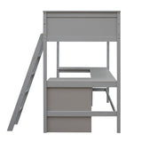 Twin size Loft Bed with Shelves and Desk, Wooden Loft Bed with Desk - Gray(OLD SKU:LT000537AAE) - Home Elegance USA