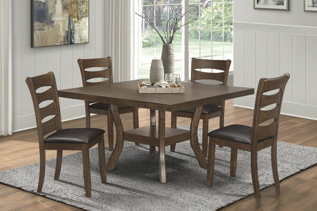 Transitional Dining Room Furniture 5pc Dining Set Table w Self-Storing Leaf and 4x Side Chairs Brown Finish Wooden Furniture - Home Elegance USA