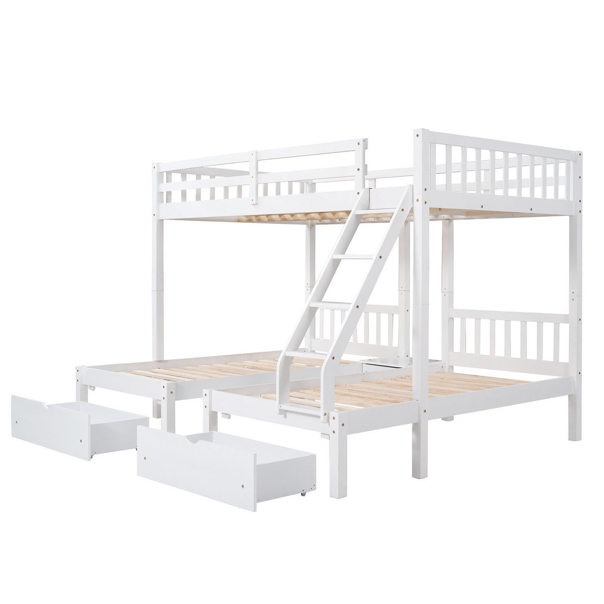 Full Over Twin & Twin Bunk Bed, Wood Triple Bunk Bed with Drawers and Guardrails, White (OLD SKU: LP000143AAK) - Home Elegance USA