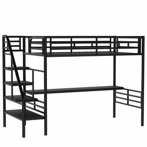 Metal Loft Bed Frame with Desk, No Box Spring Needed,Twin ,Black - Home Elegance USA