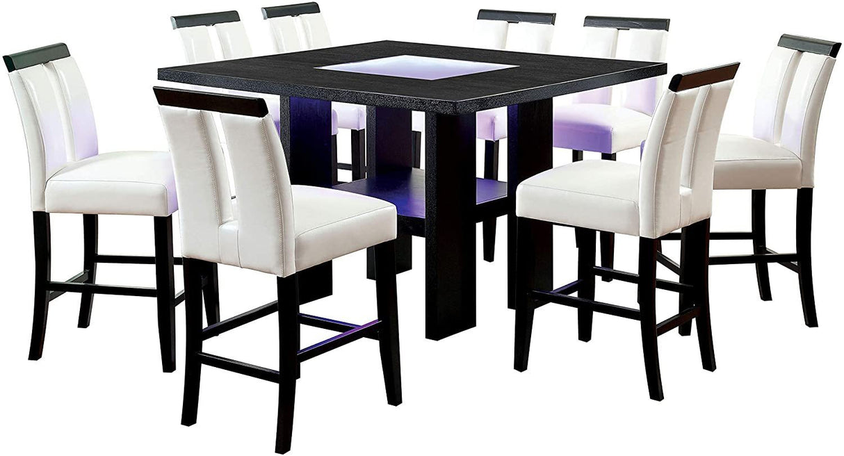 Dining Table Square Shaped Counter Height 1pc Table Black Solid wood Tempered glass insert - Home Elegance USA