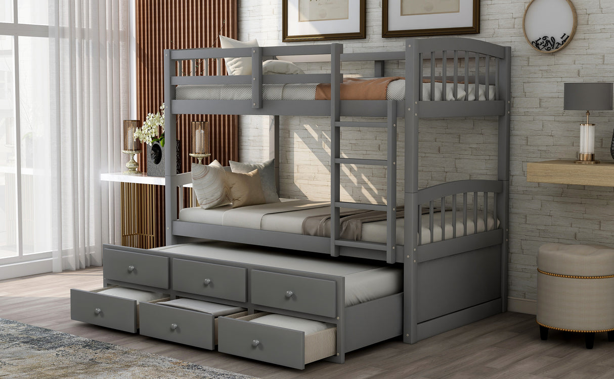 Twin Bunk Bed with Ladder, Safety Rail, Twin Trundle Bed with 3 Drawers for Bedroom, Guest Room Furniture(Gray)(OLD SKU :LP000071AAE) - Home Elegance USA