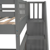 Stairway Full-Over-Full Bunk Bed with Drawer, Storage and Guard Rail for Bedroom, Gray color( old sku: LP000310AAE ) - Home Elegance USA