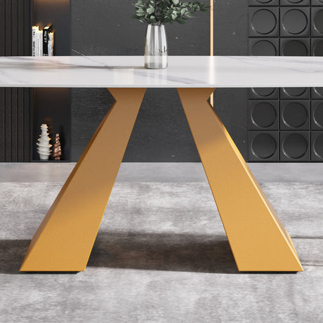 70.87"Modern artificial stone white curved golden metal leg dining table - can accommodate 6 - 8 people - W1535S00106 - image - 8