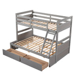 Twin over Full Bunk Bed with Storage - Gray(OLD SKU :LP000022AAE) - Home Elegance USA