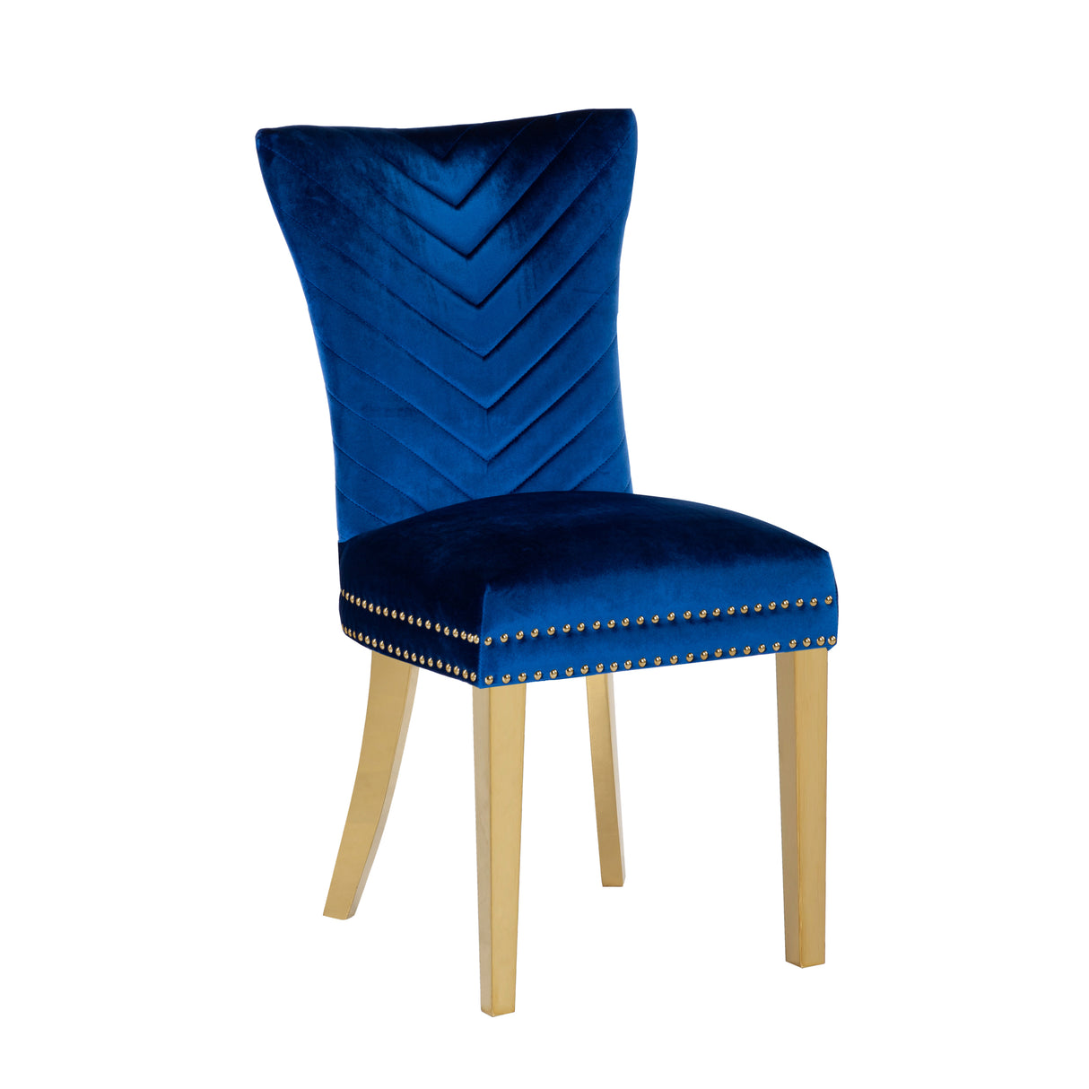 Eva 2 Piece Gold Legs Dining Chairs Finished with Velvet Fabric in Blue - Home Elegance USA