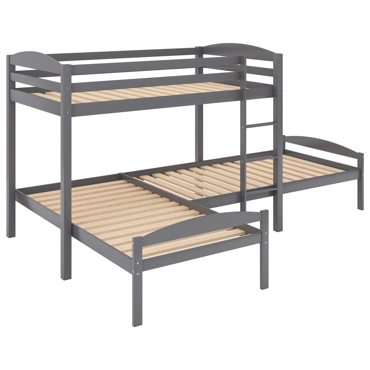 Twin over Twin over Twin Bed L-shaped Bunk Bed, Pine Wood Bed Frame, Gray - Home Elegance USA