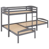 Twin over Twin over Twin Bed L-shaped Bunk Bed, Pine Wood Bed Frame, Gray - Home Elegance USA