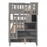 Stairway Twin-Over-Twin Bunk Bed with Twin size Trundle for Bedroom, Dorm, Adults, Gray( old sku: LP000209AAE ) - Home Elegance USA