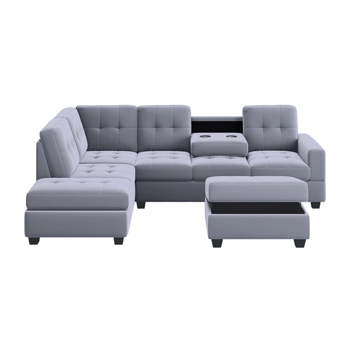 Orisfur. Modern Sectional Sofa with Reversible Chaise, L Shaped Couch Set with Storage Ottoman and Two Cup Holders for Living Room - Home Elegance USA