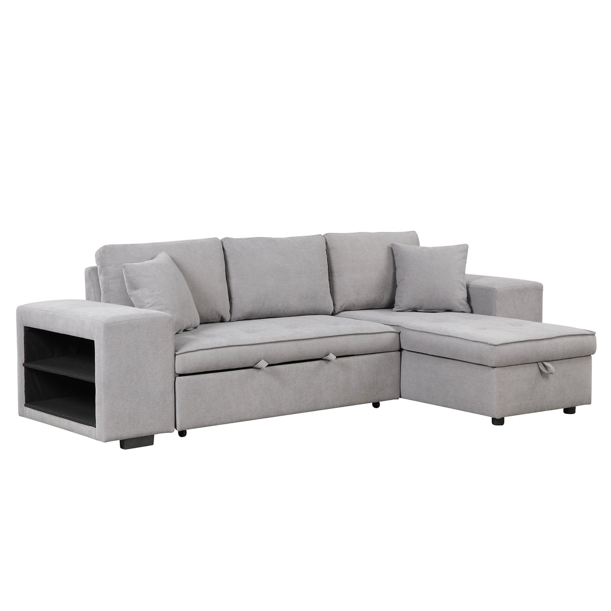 104" Pull Out Sleeper Sofa Reversible L - Shape 3 Seat Sectional Couch with Storage Chaise and 2 Stools for Living Room Furniture Set,Gray - SG000430AAE - image - 24