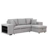 104" Pull Out Sleeper Sofa Reversible L - Shape 3 Seat Sectional Couch with Storage Chaise and 2 Stools for Living Room Furniture Set,Gray - SG000430AAE - image - 24