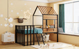 Metal Twin size Loft Bed with Roof, Window, Guardrail, Ladder Black