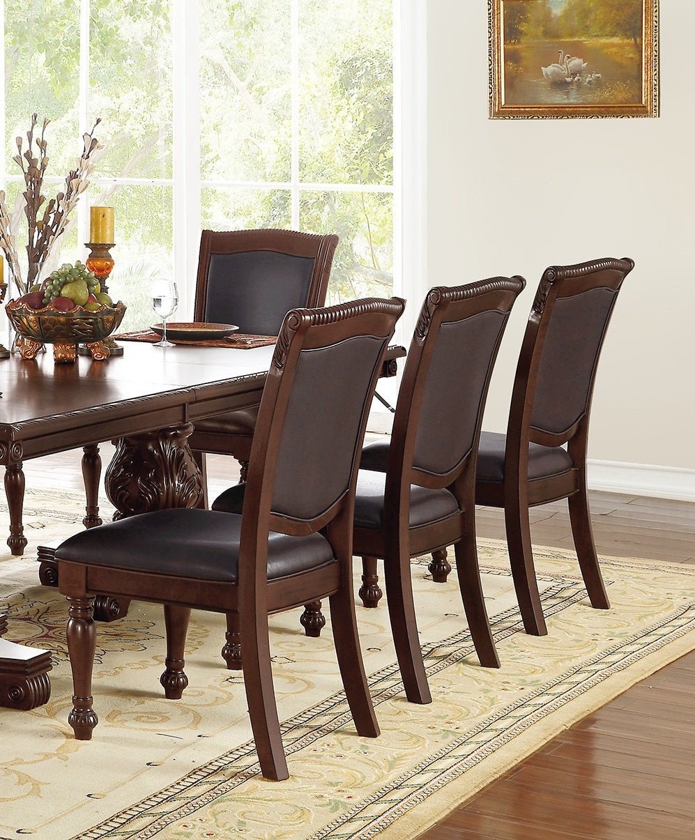 Majestic Royal Dining Room Table w Leaf 2x Arm Chairs And 6x Side Chairs Brown 9pc Set Rubberwood Dining Table Double Pedestal Base Rectangle Table - Home Elegance USA