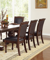 Majestic Royal Dining Room Table w Leaf 2x Arm Chairs And 6x Side Chairs Brown 9pc Set Rubberwood Dining Table Double Pedestal Base Rectangle Table - Home Elegance USA