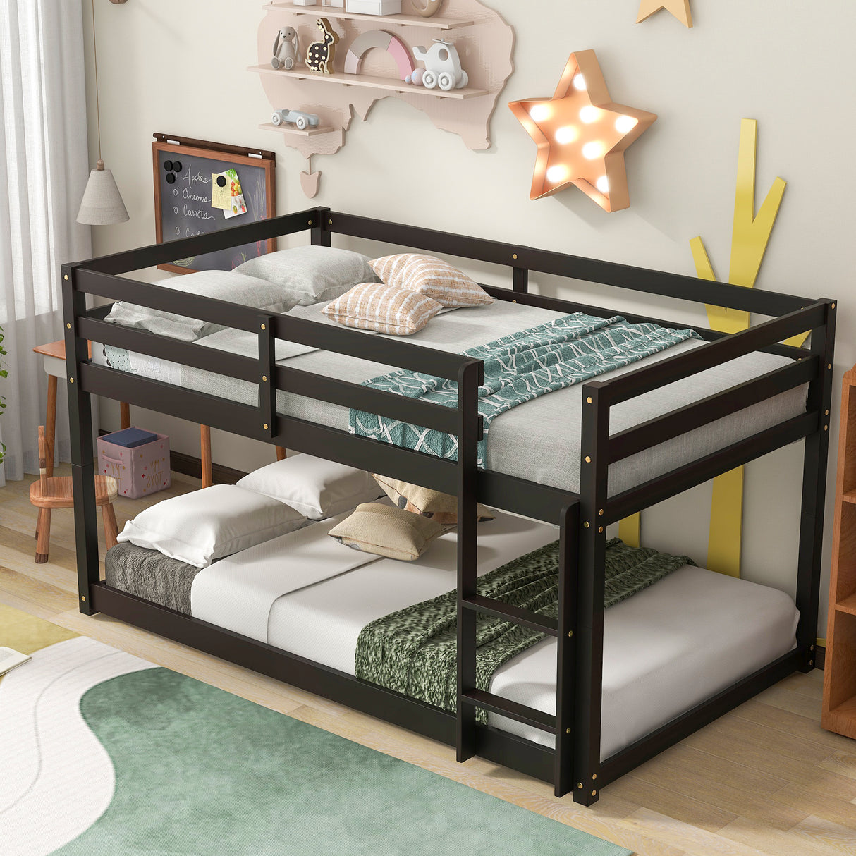 Twin over Twin Floor Bunk Bed,Espresso(Old Sku:W50430321) - Home Elegance USA