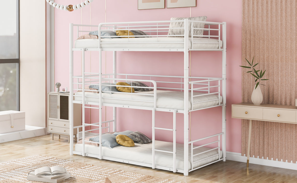 Twin-Twin-Twin Triple Bed with Built-in Ladder, Divided into Three Separate Beds,White(OLD SKU:LP000097AAK) - Home Elegance USA