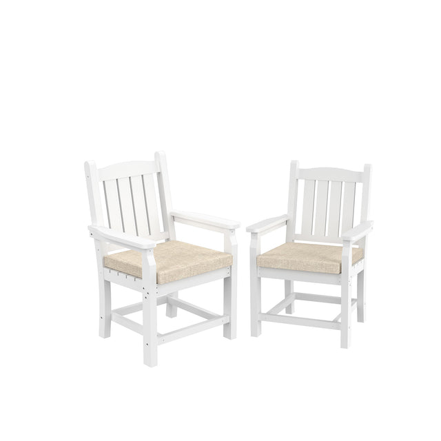 HDPE Dining Chair, White, With Cushion, Set of 2