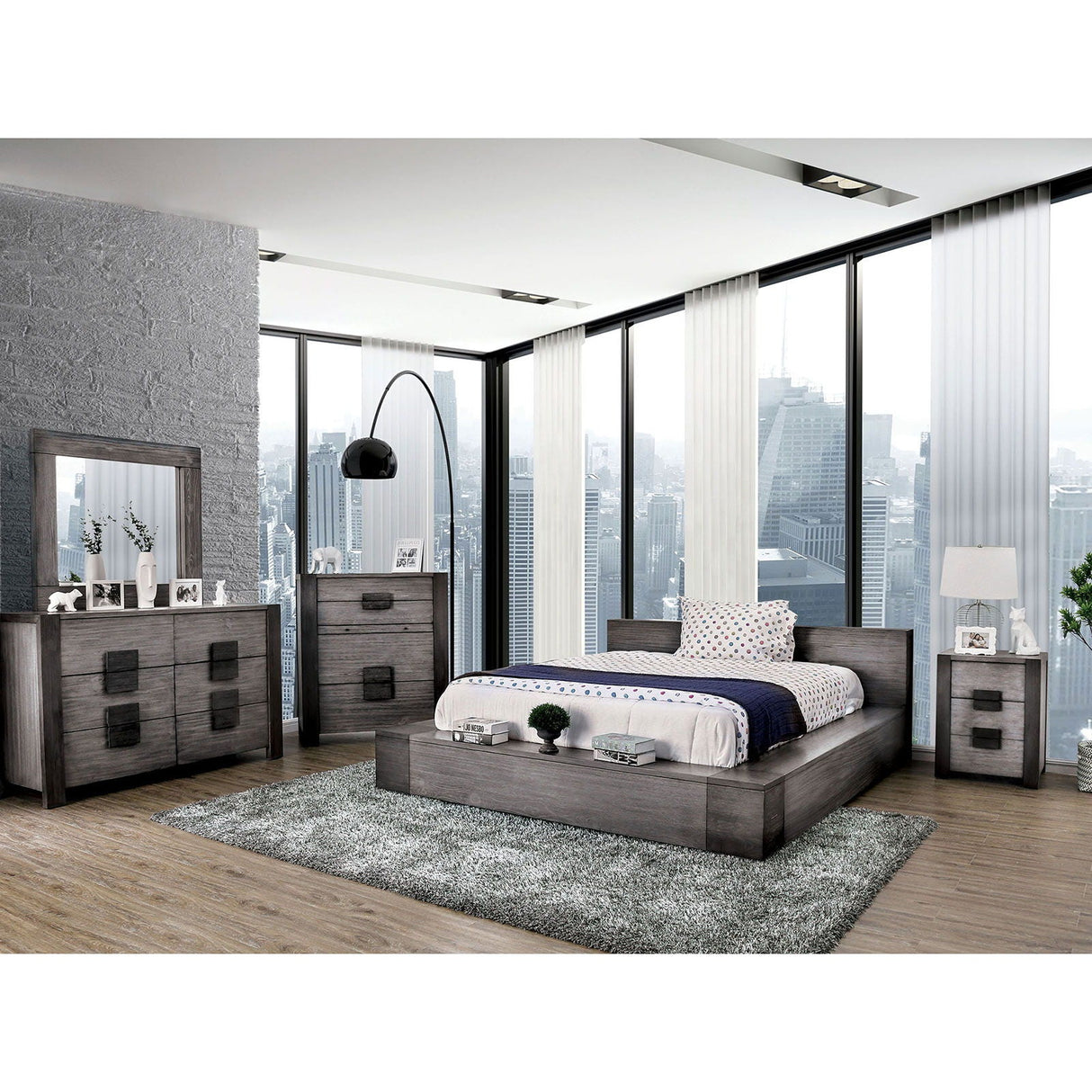 Janeiro - 5 Piece Queen Bedroom Set With Chest - Gray - Wood - Home Elegance USA