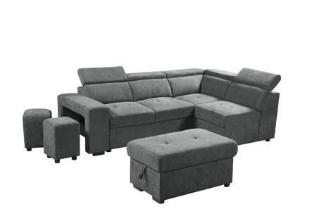 Henrik Light Gray Sleeper Sectional Sofa with Storage Ottoman and 2 Stools - Home Elegance USA