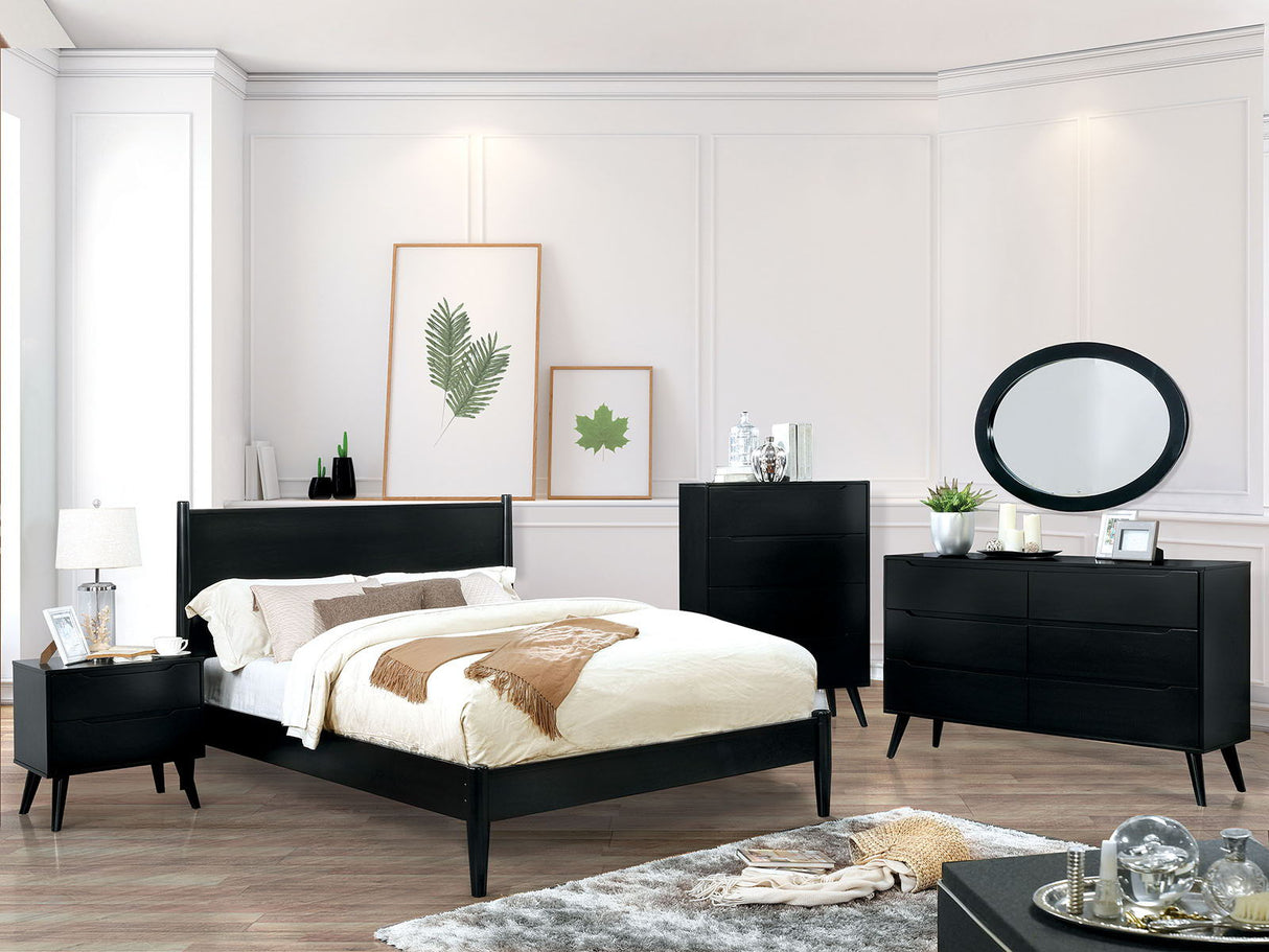 Lennart - 5 Piece Queen Bedroom Set With Oval Mirror & Chest - Black - Home Elegance USA