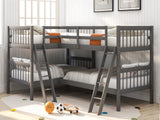 L-Shaped Bunk Bed with Ladder,Twin Size-Gray(OLD SKU :LP000020AAE) - Home Elegance USA