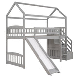 Twin Loft Bed with Two Drawers and Slide, House Bed with Slide,Gray (OLD SKU:LP000030AAE) - Home Elegance USA