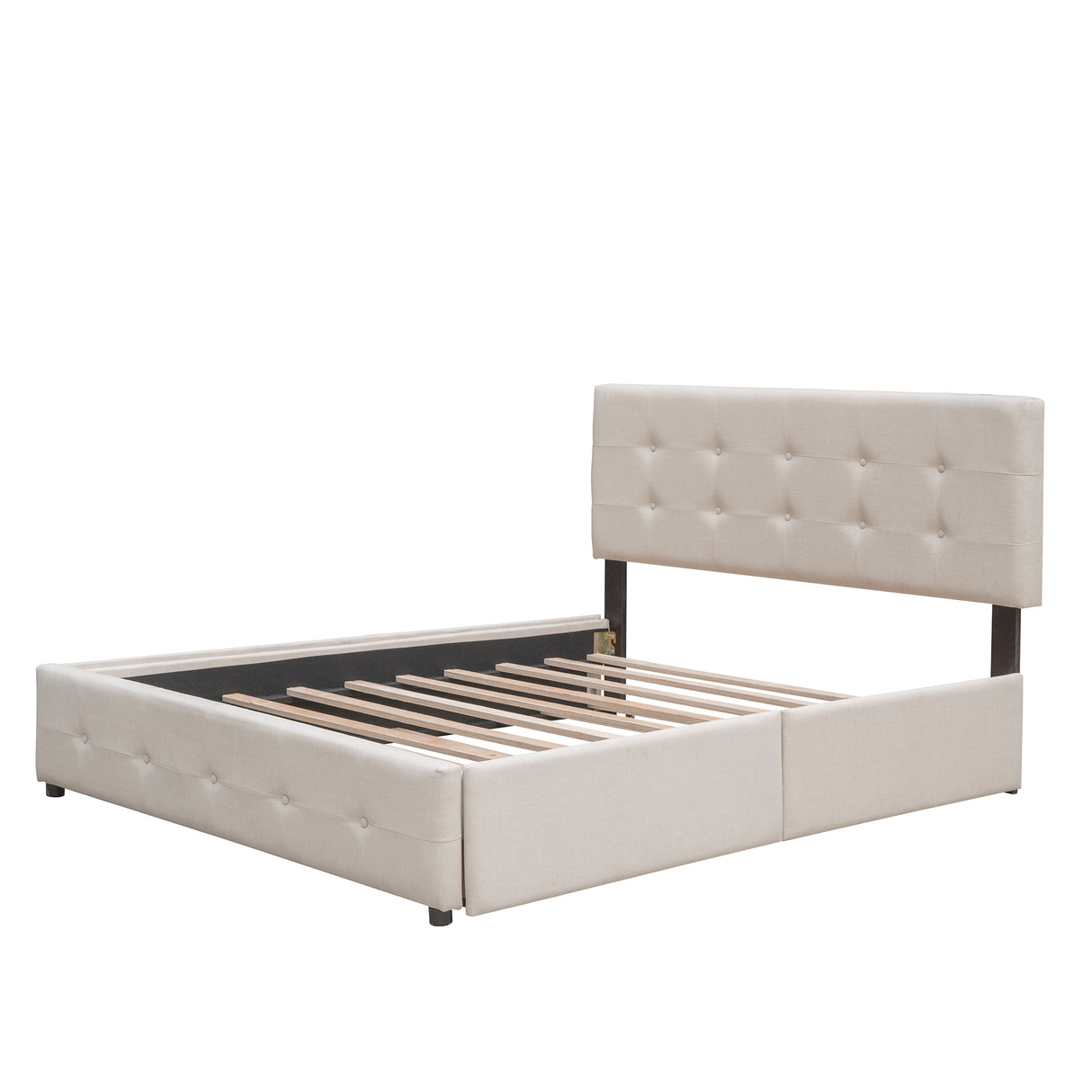 Upholstered Platform Bed with 2 Drawers and 1 Twin XL Trundle,  Linen Fabric, Queen Size - Dark Beige(OLD SKU :LP000314AAA)