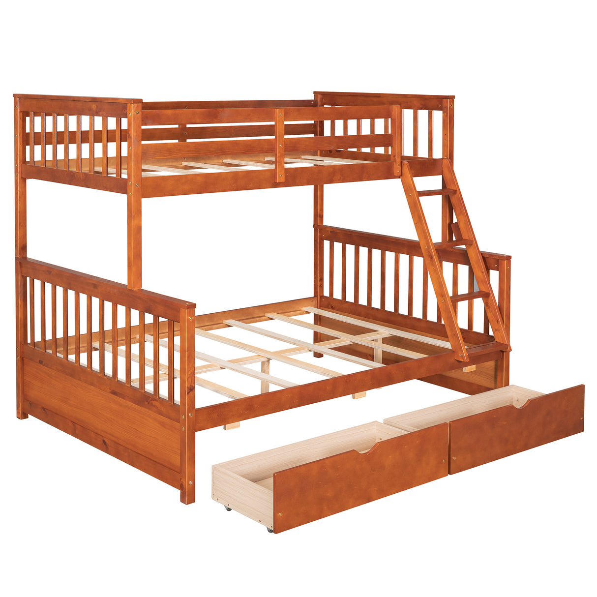 Twin-Over-Full Bunk Bed with Ladders and Two Storage Drawers (Walnut) ( old sku:LT000165AAD） - Home Elegance USA